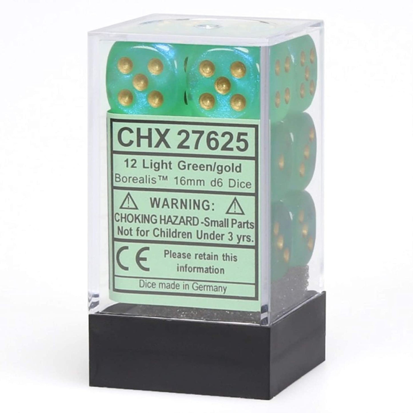 Chessex Dice: D6 Block 16mm - Borealis - Light Green with Gold (CHX 27625) - Gamescape