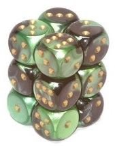Chessex Dice: D6 Block 16mm - Gemini - Black-Green with Gold (CHX 26639) - Gamescape