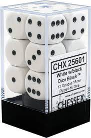 Chessex Dice: D6 Block 16mm - Opaque - White with Black (CHX 25601) - Gamescape