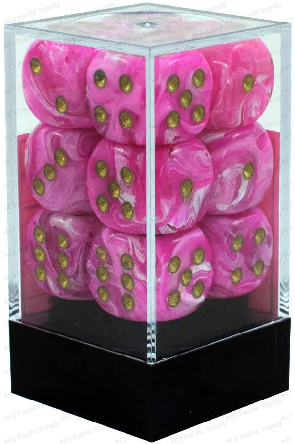 Chessex Dice: D6 Block 16mm - Vortex - Pink with Gold (CHX 27654) - Gamescape