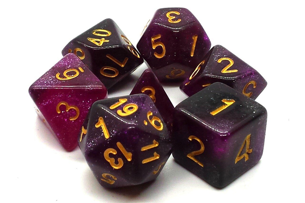 Old School Dice: 7 Die Set - Galaxy - Purple & Black - Gamescape