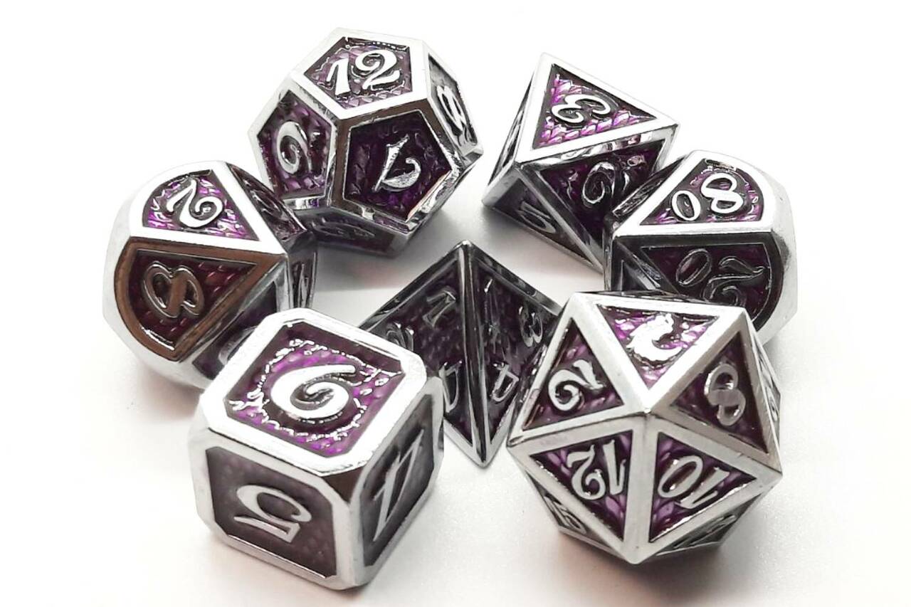 Old School Dice: 7 Die Set - Metallic - Dragon Scale - Purple - Gamescape