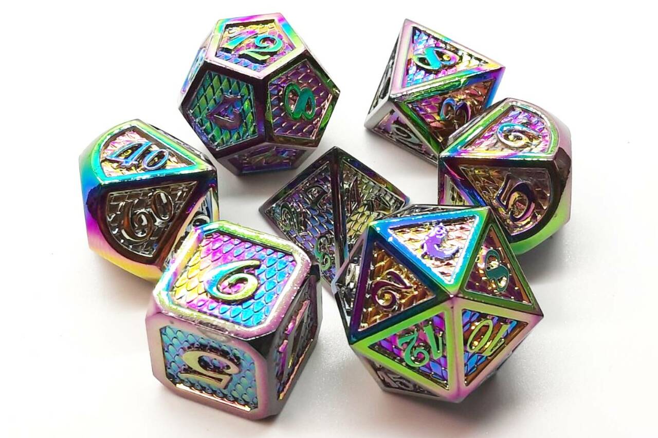 Old School Dice: 7 Die Set - Metallic - Dragon Scale - Spectral - Gamescape