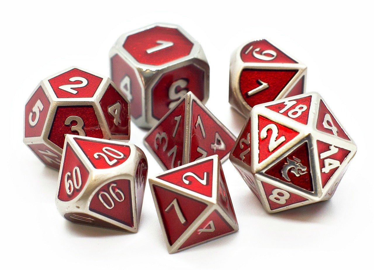 Old School Dice: 7 Die Set - Metallic - Elven Forged - Red - Gamescape