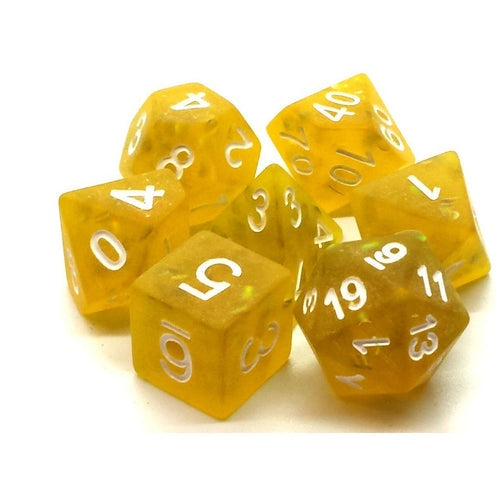 Old School Dice: 7 Piece DnD RPG Dice Set: Infused - Frosted Firefly - Yellow w/ White
