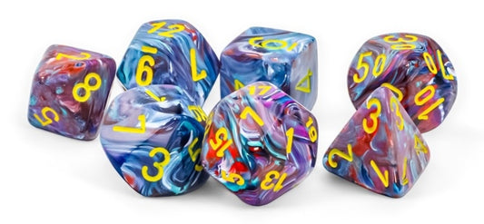 Chessex: 7 Piece Mega-hedral Dice Set Festive Mosaic with Yellow
