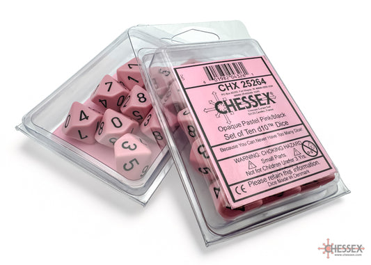 Chessex: D10 Dice Set Opaque Pastel Pink with Black