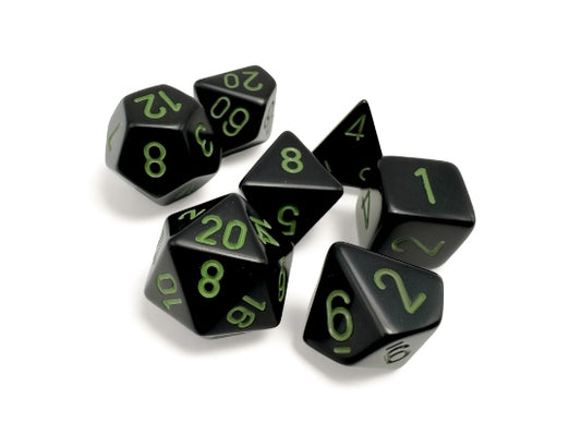 Chessex: 7 Piece Dice Set Opaque Black with Green