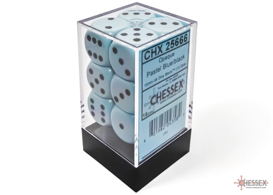 Chessex: 12 Piece D6 Dice Set Opaque Pastel Blue with Black
