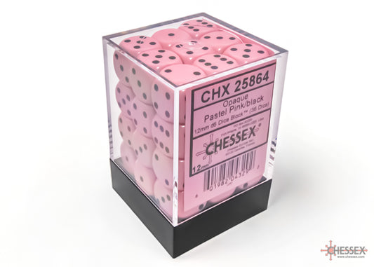 Chessex: 36 Piece D6 Dice Set Opaque Pastel Pink with Black
