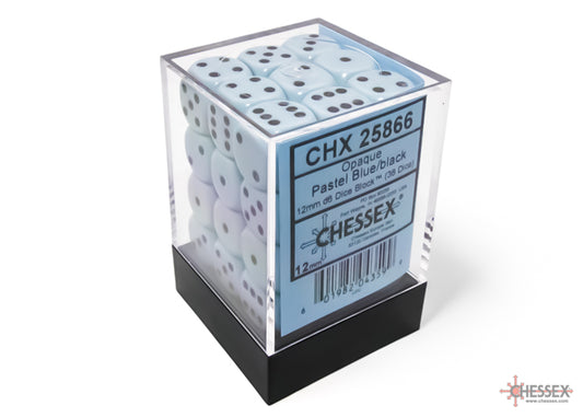 Chessex: 36 Piece D6 Dice Set Opaque Pastel Blue with Black