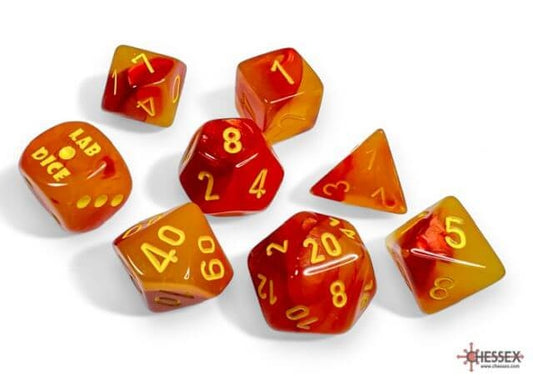 Chessex: 7 Piece Dice Set Gemini Gellow-Red with Yellow (With Bonus Die)