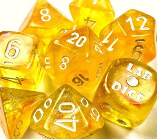 Chessex: 7 Piece Dice Set Borealis Canary with White (With Bonus Die)