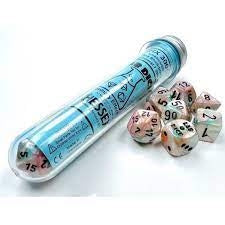 Chessex: 7 Piece Dice Set Lustrous Sea Shell with Black (With Bonus Die)