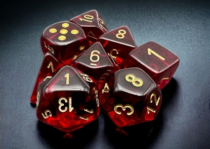 Chessex: 7 Piece Dice Set Translucent Crimson with Gold (With Bonus Die)