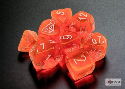 Chessex: 7 Piece Dice Set Translucent Neon Orange with White (With Bonus Die)