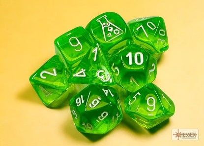 Chessex: 7 Piece Dice Set Translucent Rad Green with White (With Bonus Die)