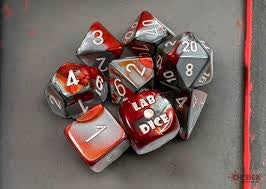 Chessex: 7 Piece Dice Set Gemini Red-Steel with White (With Bonus Die)
