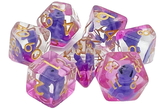 Old School Dice: 7 Piece Dice Set Animal Kingdom Baby T-Rex Purple