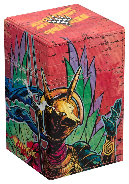 Ultimate Guard Flip'n'Tray 100+ Xenoskin deck box featuring Hazoret, Godseeker artwork from Magic: The Gathering. High-quality Xenoskin material with a removable accessory tray and strong magnetic closure.