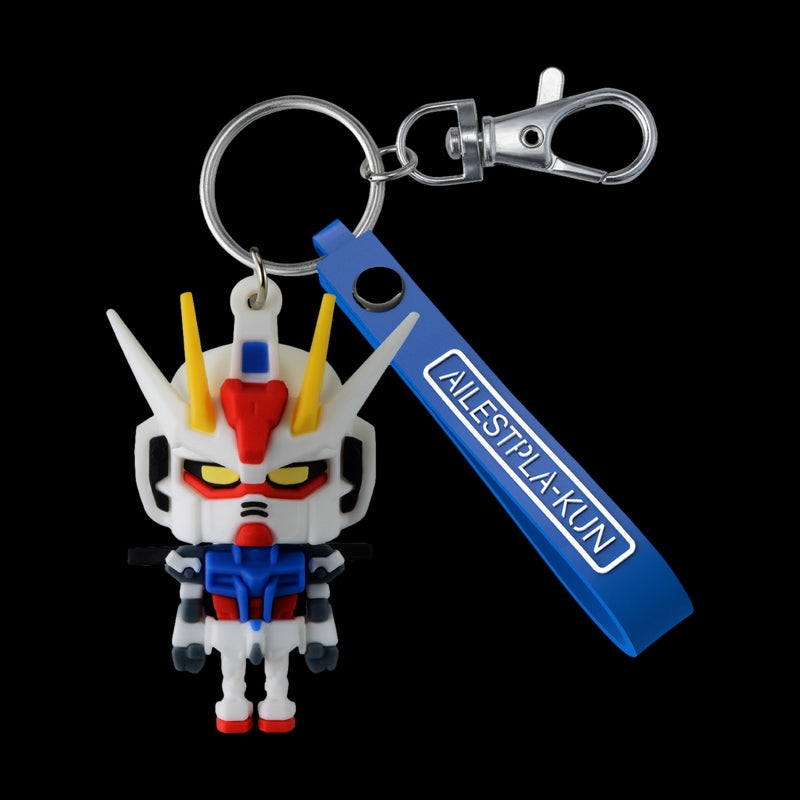 Keychain with a character design and blue strap labeled 'AILESTPLA-KUN' on a black background