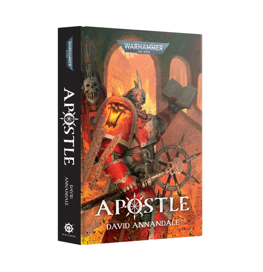 Book titled 'Apostle' by David Annandale with Warhammer logo on a white background