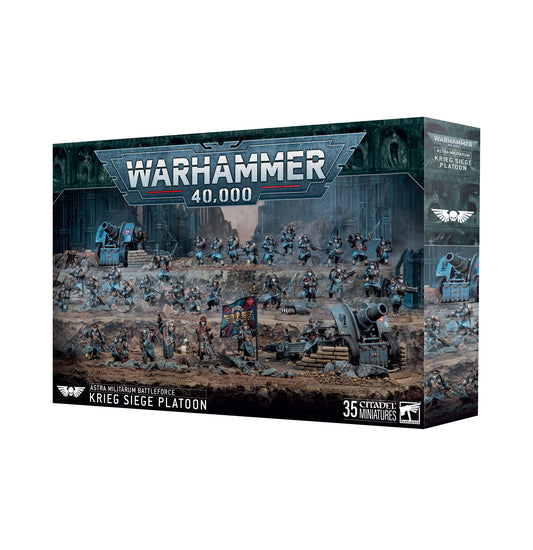 Warhammer 40,000 game box with miniature figures on a white background