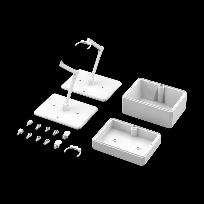 Contents of the FigureRise Action Base 7 & Option Box 1 kit on a black background