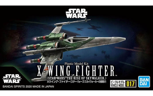 X-Wing Fighter model kit packaging with Star Wars branding on a dark background