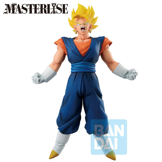 Action figure with blue and orange outfit on a white background, featuring Masterlise and Bandai logos.
