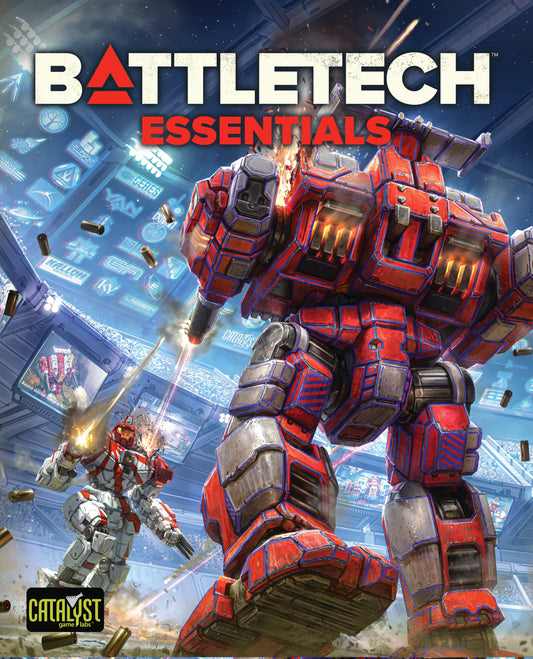 Cover of 'Battletech Essentials' with robot artwork and game logo.
