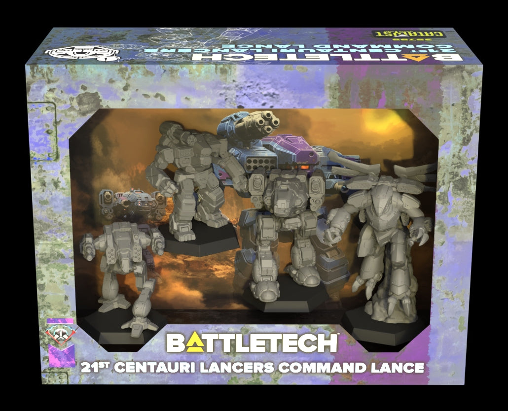 Battletech 21st Centaur Lancers Command Lance packaging on a black background