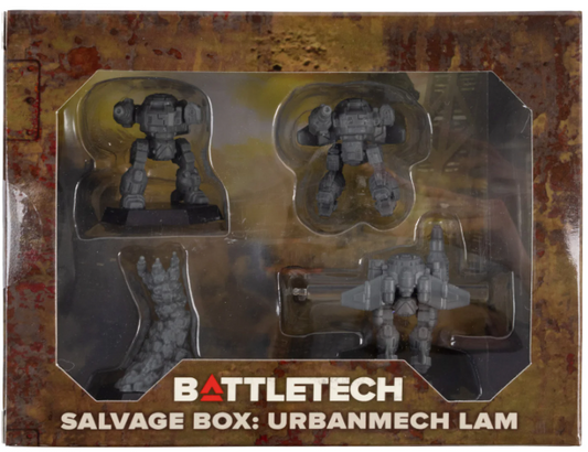Battletech Urbanmech Lam toy set in packaging on a textured background