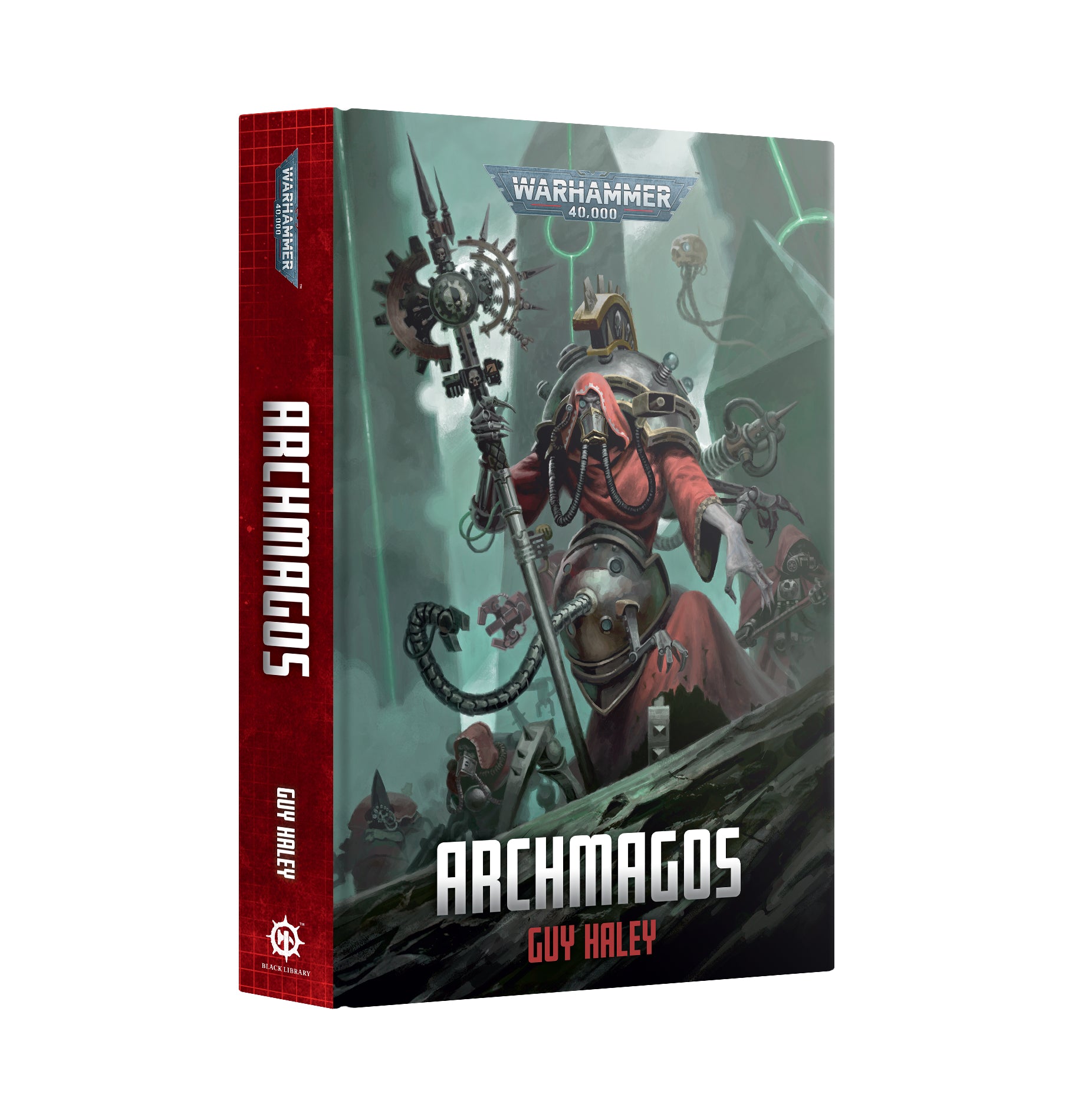 Book titled 'Archmagos' by Guy Haley with a warrior character on the cover, featuring Warhammer branding.