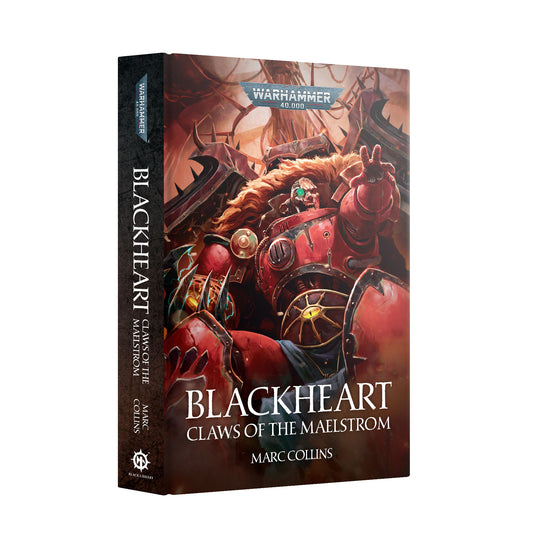 Warhammer 40k Blackheart: Claws of the Maelstrom tabletop gaming box by Marc Collins, featuring a red armored warrior on the cover and spine, shown on a clean white background.