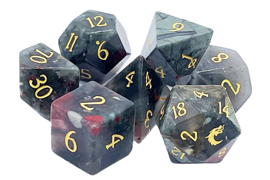 Old School Dice: 7 Piece Dice Set Gemstone - Bloodstone