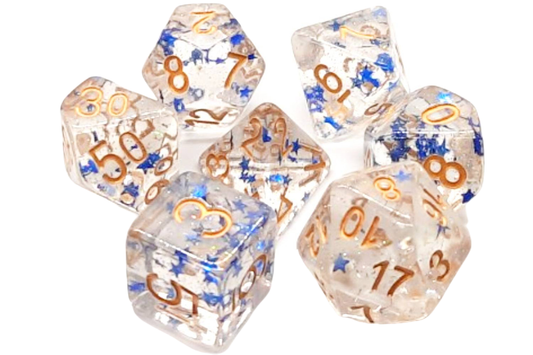 Old School Dice: 7 Piece Dice Set: Infused - Blue Stars with Gold