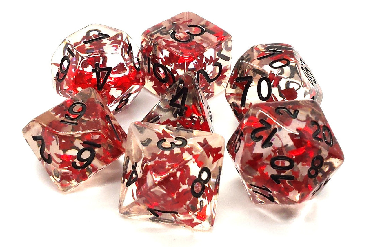 Old School Dice: 7 Piece Dice Set Infused Red Butterfly with Black