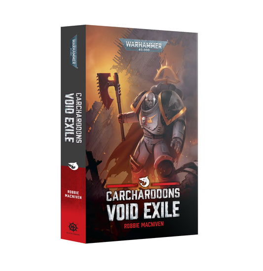 Book cover of 'Carchardoons Void Exile' with warrior illustration on a white background