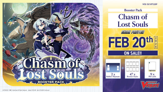 Booster pack for 'Chasm of Lost Souls' with character illustration and release date information.