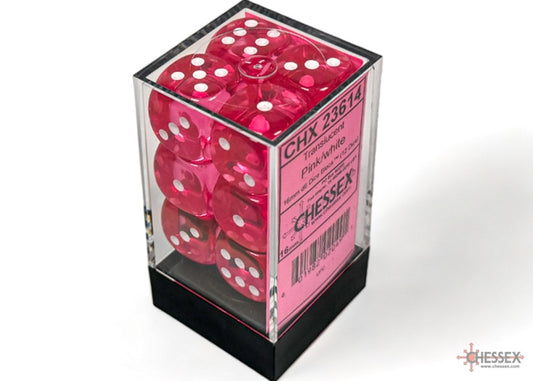 Chessex: 12 Piece D6 Dice Set Translucent Pink with White