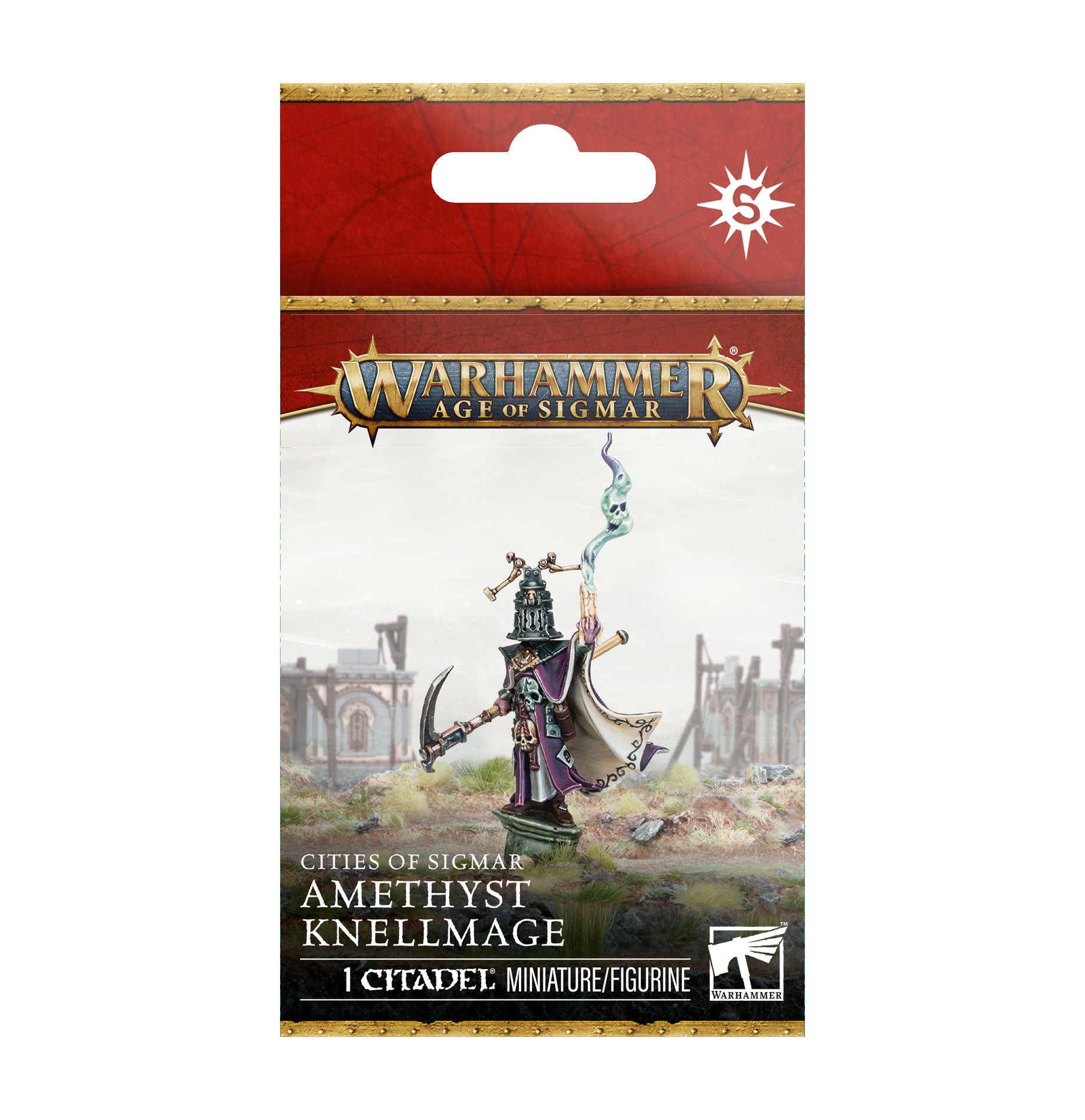 Warhammer Age of Sigmar game miniature packaging with a figure on a white background