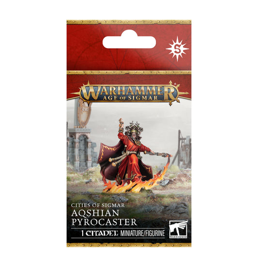 Warhammer Age of Sigmar Aqshian Pyrocaster miniature packaging on a white background