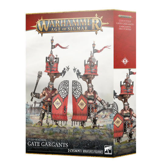Warhammer Age of Sigmar game box with gate gargants figures on a white background
