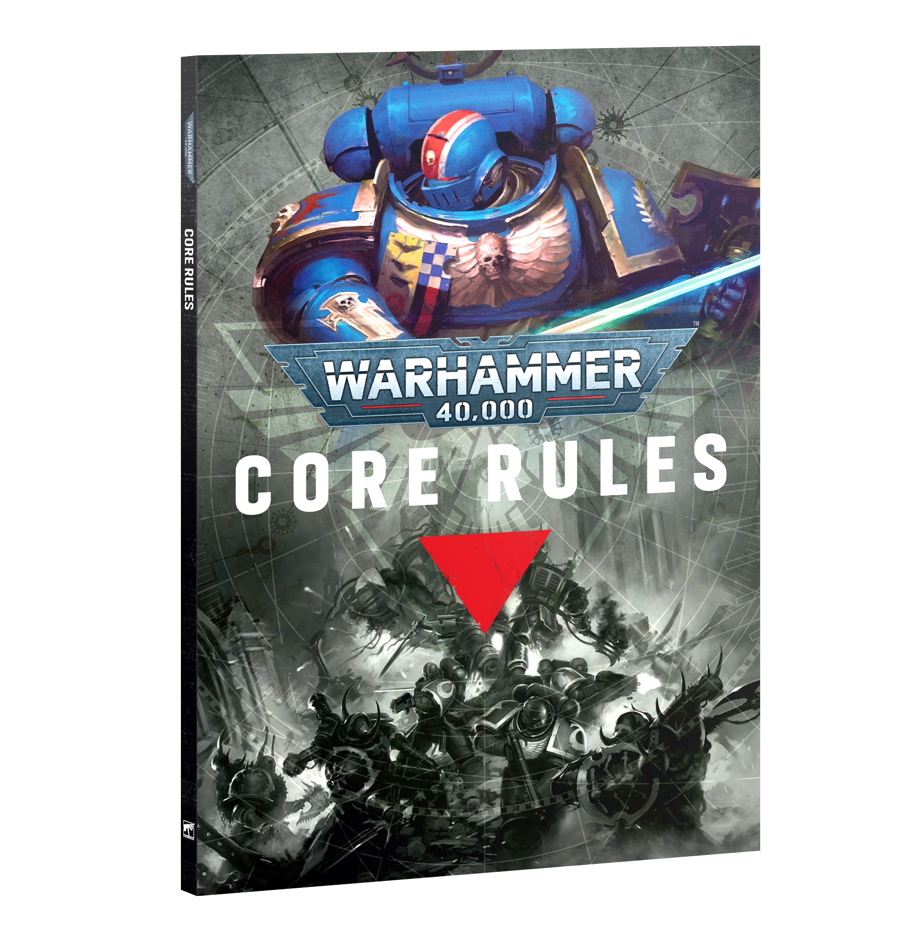 Warhammer 40,000 Core Rules book cover with robot illustration on a white background