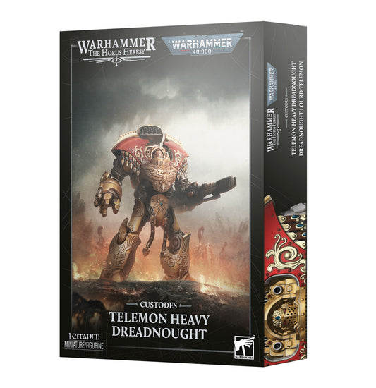 Warhammer 40k The Hours of Horror tabletop gaming box for the Custodes Telemon Heavy Dreadnought, showing the front cover and spine with detailed sci-fi artwork.
