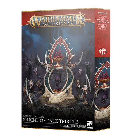 Warhammer Age of Sigmar game box for 'Shine of Dark Tribute' with detailed artwork on a white background.