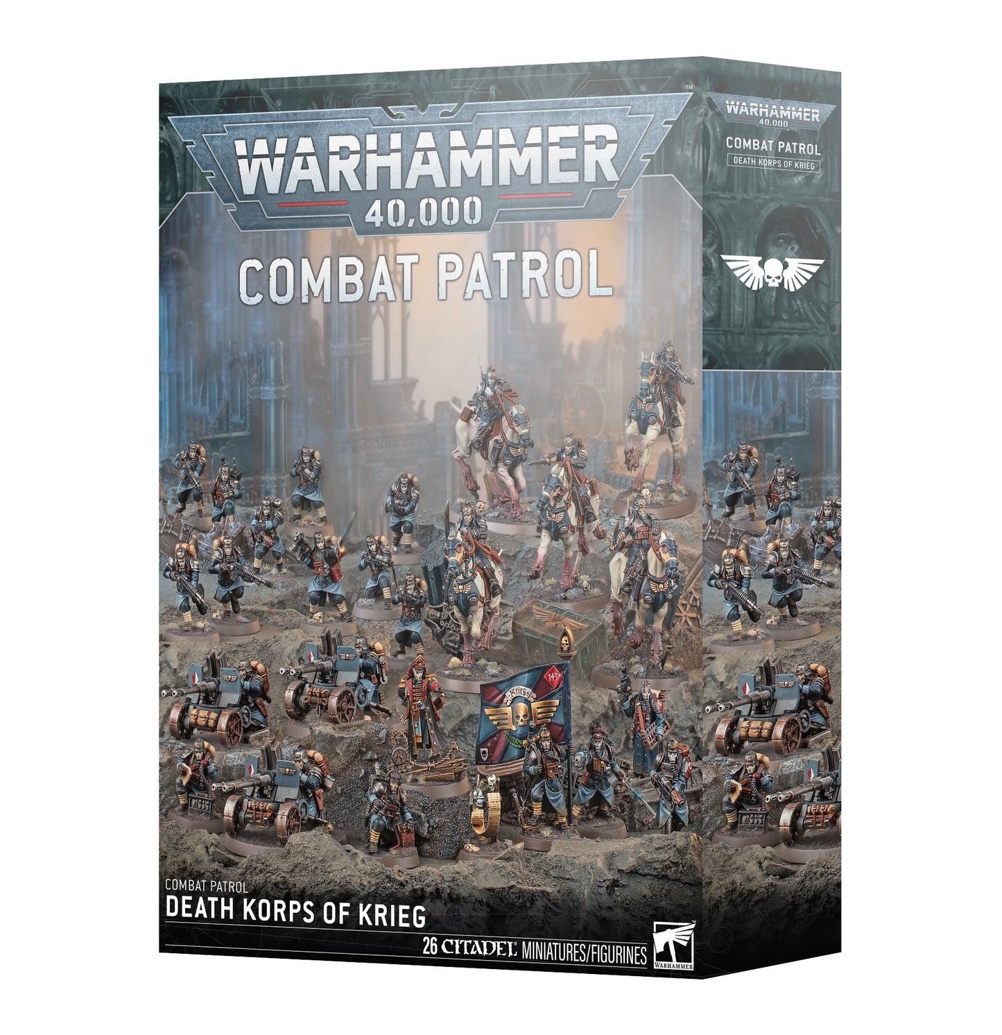 Warhammer 40,000 Combat Patrol game box with detailed miniatures on a white background