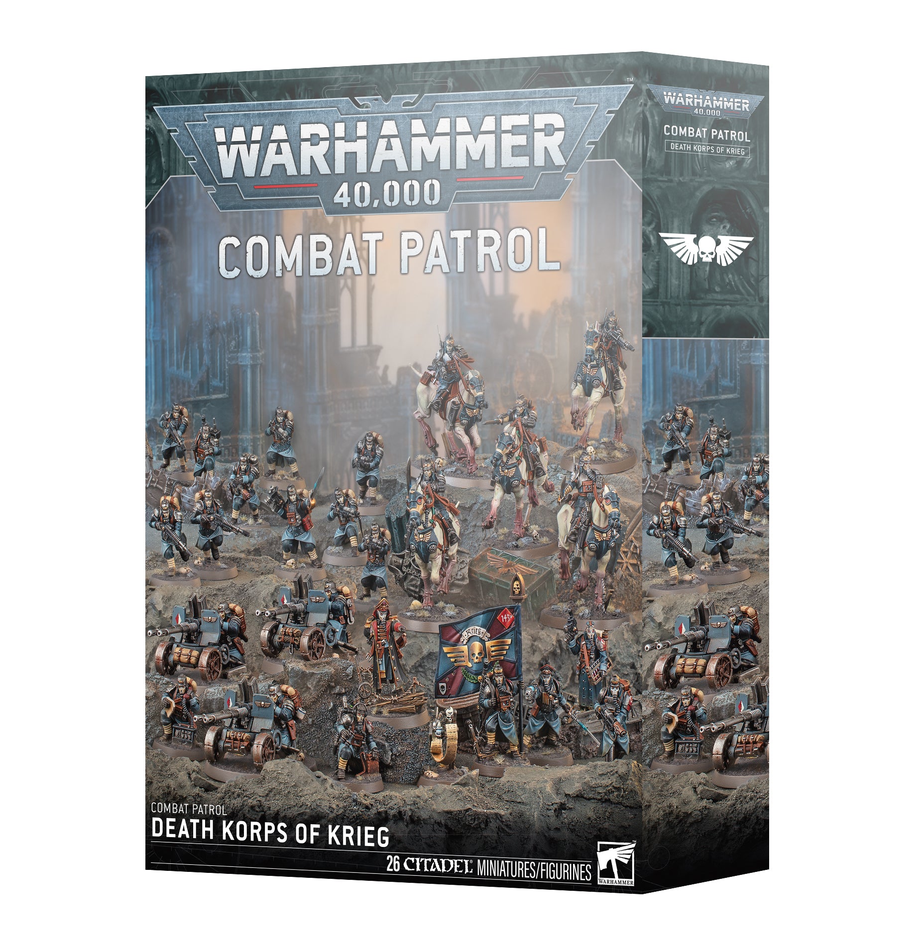 Warhammer 40,000 Combat Patrol game box with detailed miniatures on a white background