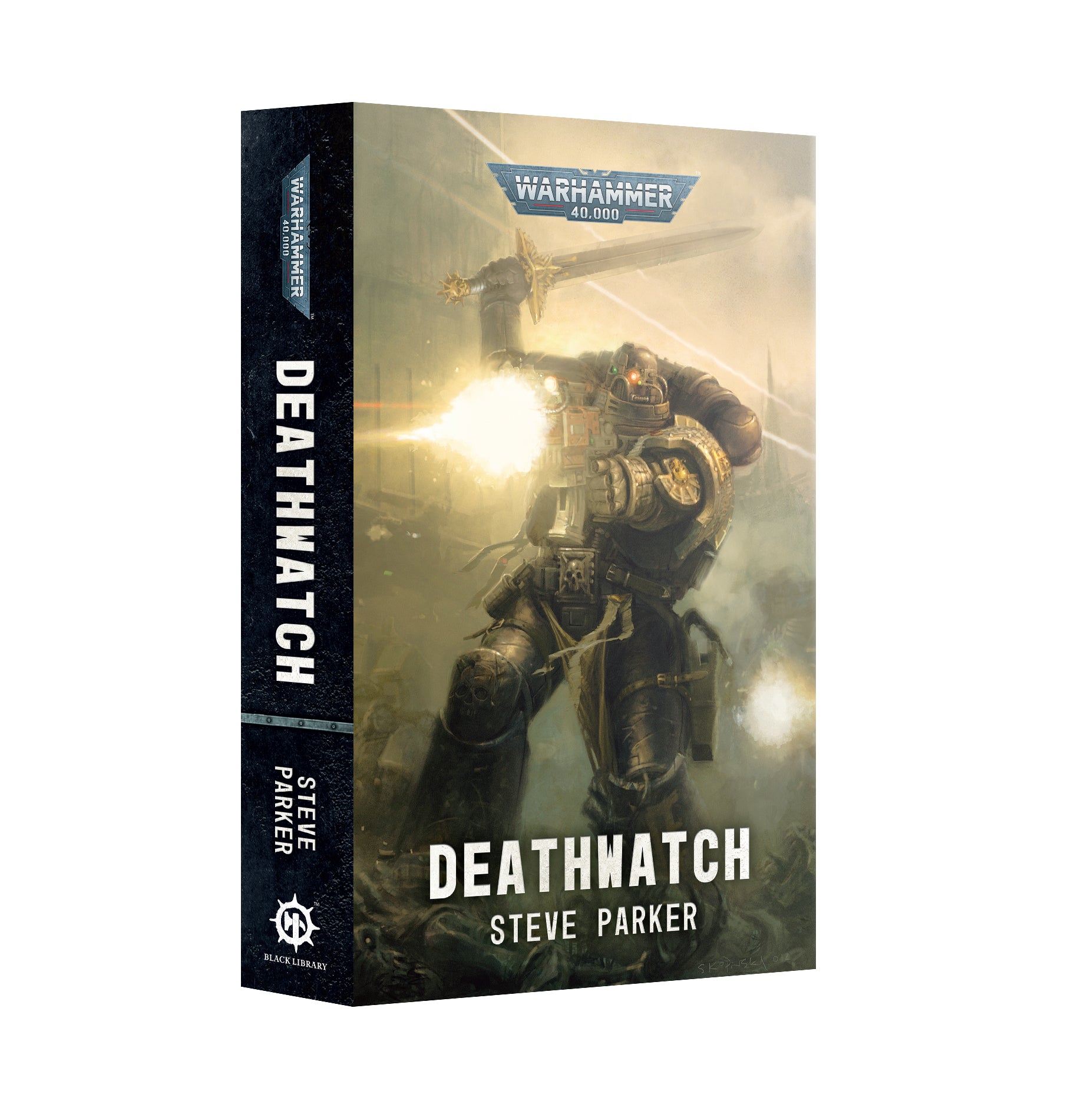 Book titled 'Deathwatch' by Steve Parker with a Warhammer logo on a white background
